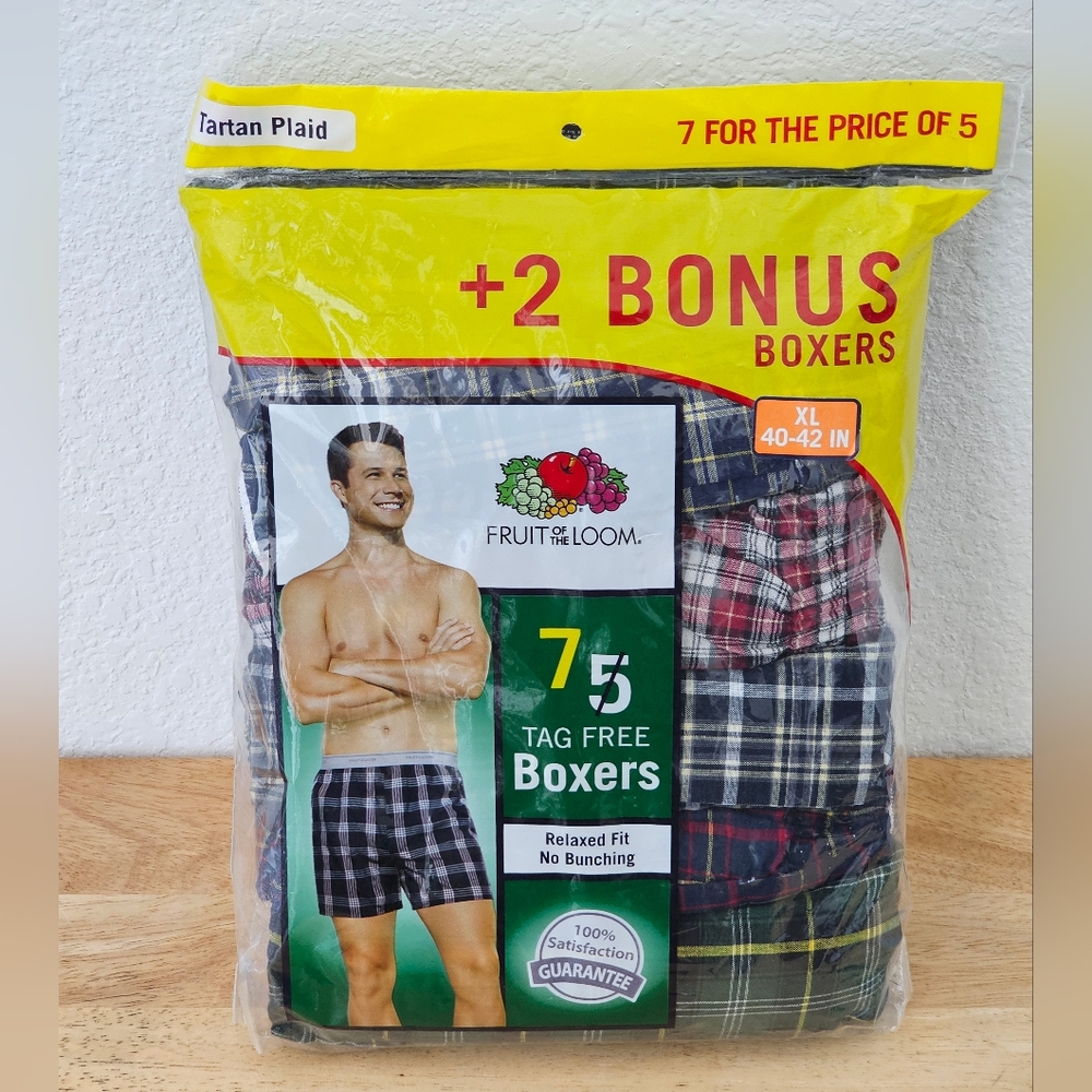 Fruit of the Loom Men's Boxers 7-Pack Tartan Plaid Woven, NIP, Size XL